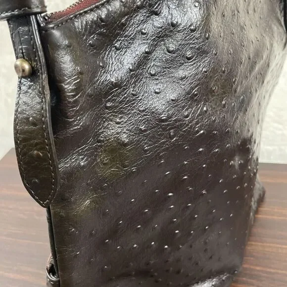 Vtg Dooney and Bourke Purse Shoulder Bag Brown Ostrich Leather - Picture 3 of 15